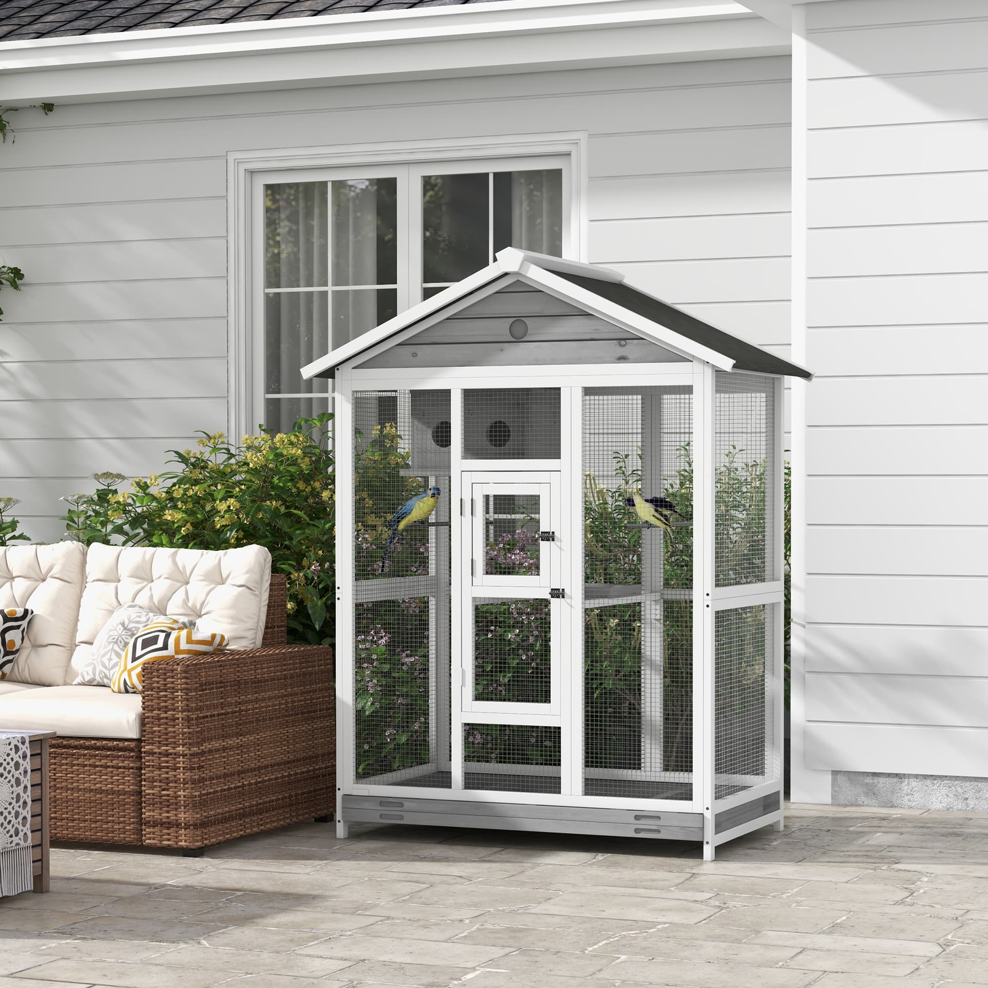 64.5-Inch Wooden Outdoor Aviary, Gray