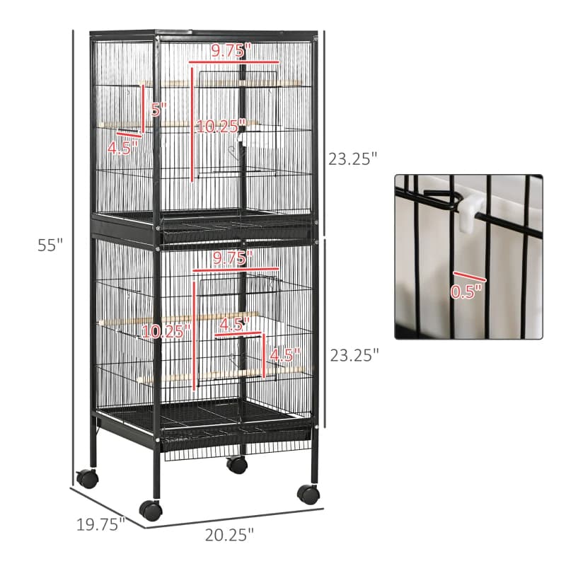 55-Inch 2-in-1 Rolling Bird Cage, Black