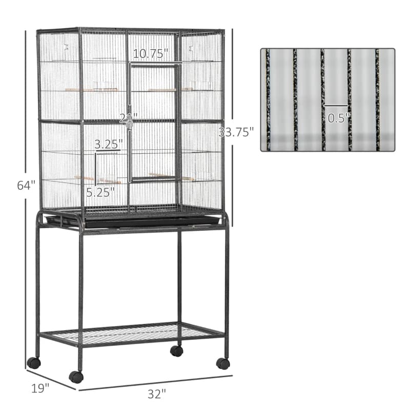 Rolling Metal Bird Cage with Detachable Stand