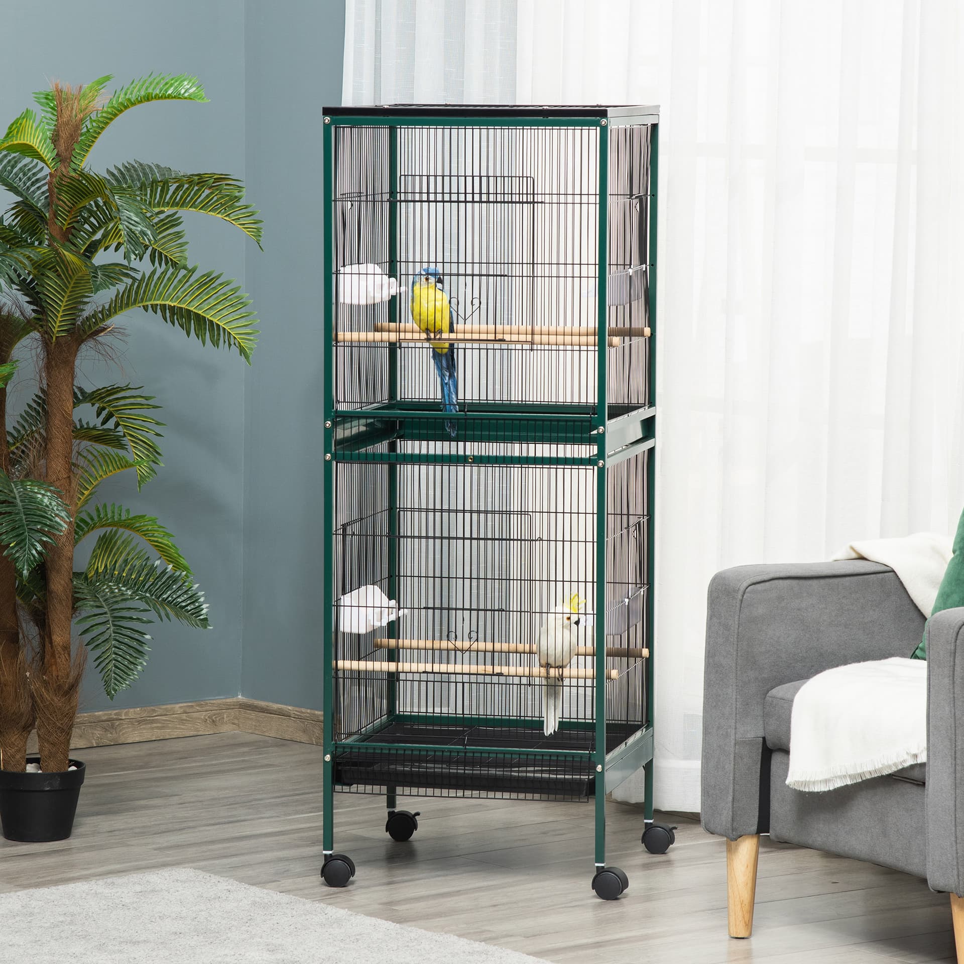 55-Inch Double Small Bird Cage with Rolling Stand, Green