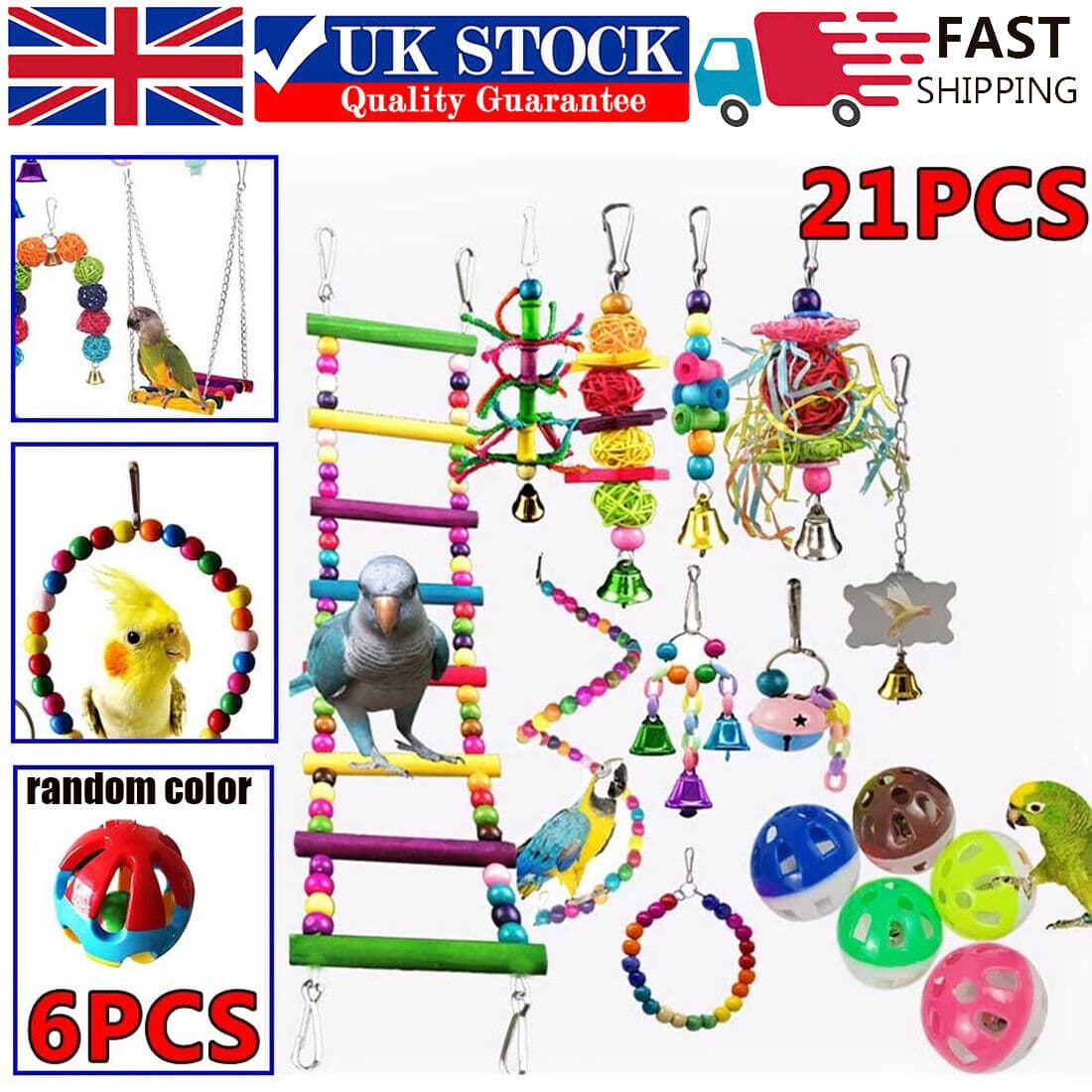 21-Piece Parrot Toy Set for Budgies and Cockatiels